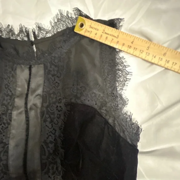 White House Black Market Sleeveless Dress Fitted Velvet Panel Lace Black/Gray W - Picture 9 of 14